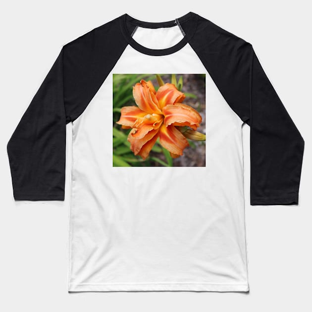 Orange Lily Bloom Photographic Image Baseball T-Shirt by AustaArt